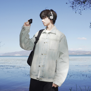 GOGOSOON牛仔外套男新款 2026春秋翻领复古水洗做旧青少年clenfit