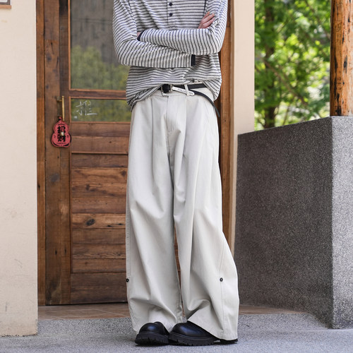 GOGOSOON全棉可卷边休闲裤男100%棉春秋宽松垂感潮流美式直筒长裤