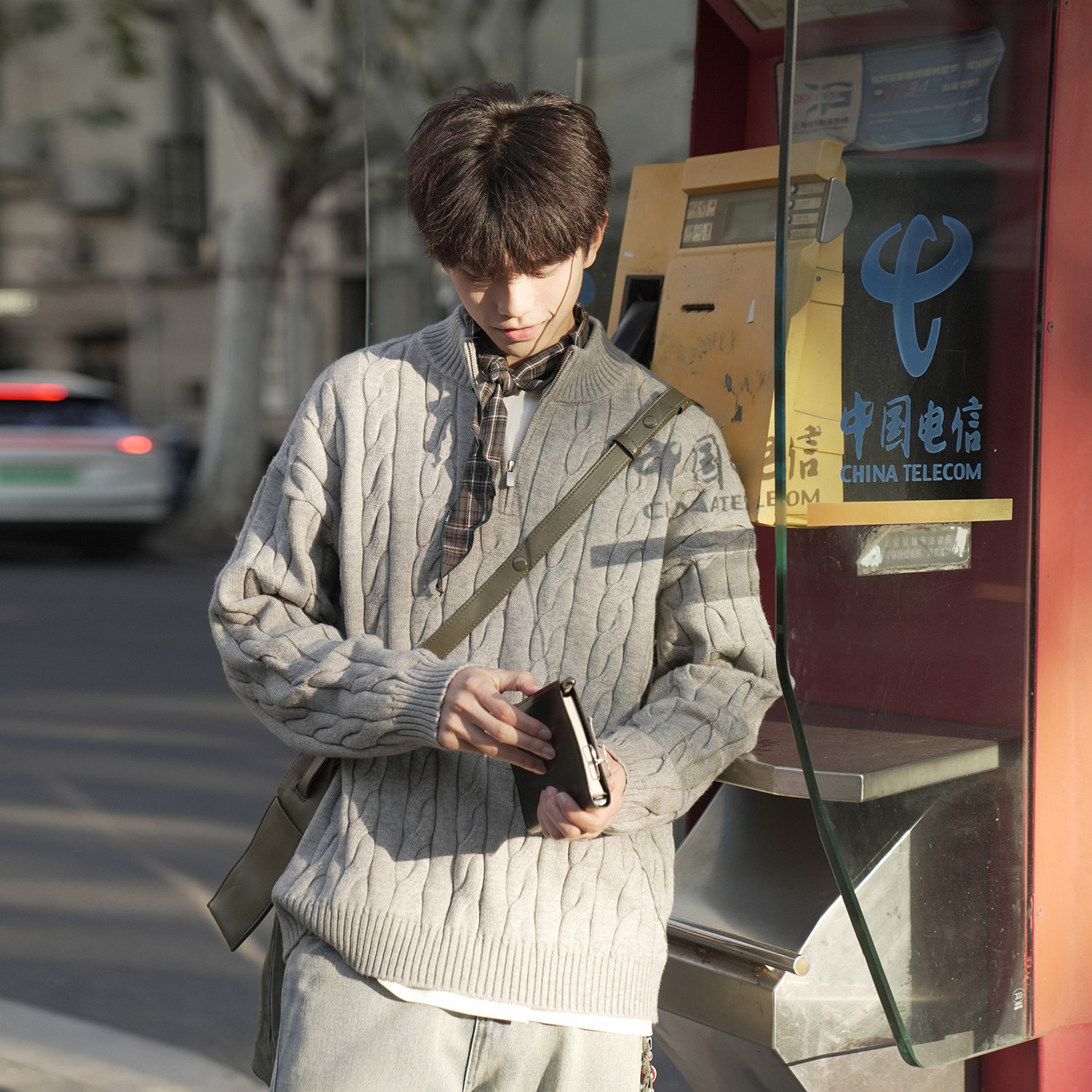 GOGOSOON老钱风半拉链麻花毛衣男新款2025秋冬内搭加厚套头针织衫