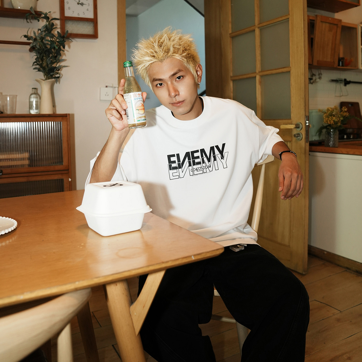 GOGOSOON夏季新款圆领短袖T恤300g男生全棉字母印花潮牌宽松上衣