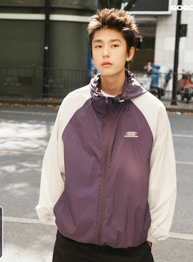 GOGOSOON夏季新款UPF50+防晒衣60g男生美式撞色拼接连帽宽松外套Q