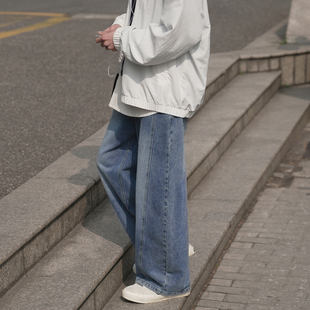 400g 春秋美式 重磅 做旧弯刀牛仔裤 复古直筒宽松水洗潮流 男装