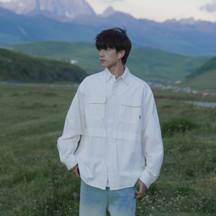 美式 GOGOSOON长袖 春秋工装 男190g新款 复古纯色宽松百搭衬衣潮 衬衫