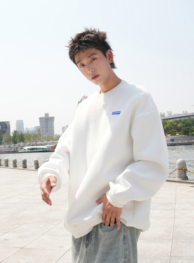 GOGOSOON卫衣男400g新款春秋圆领简约百搭时尚青少年刺绣上衣潮流