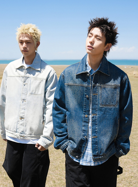 GOGOSOON牛仔外套男430g新款春秋宽松复古夹克情侣美式学院风潮