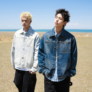 GOGOSOON牛仔外套男430g新款春秋宽松复古夹克情侣美式学院风潮