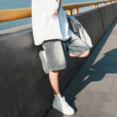 GOGOSOON夏季 潮Q 320g男水洗复古做旧宽松百搭五分裤 新款 牛仔短裤