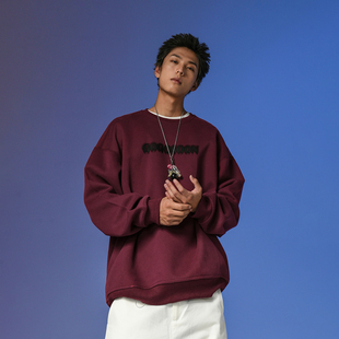 GOGOSOON秋季 圆领字母印花基础百搭上衣Q 男卫衣400g重磅情侣装