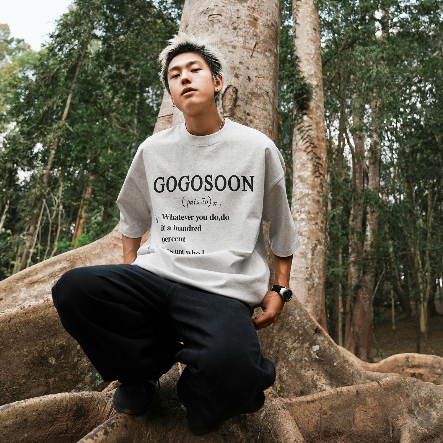 GOGOSOON夏季新款短袖T恤男生300g全棉美式字母印花情侣半袖潮流