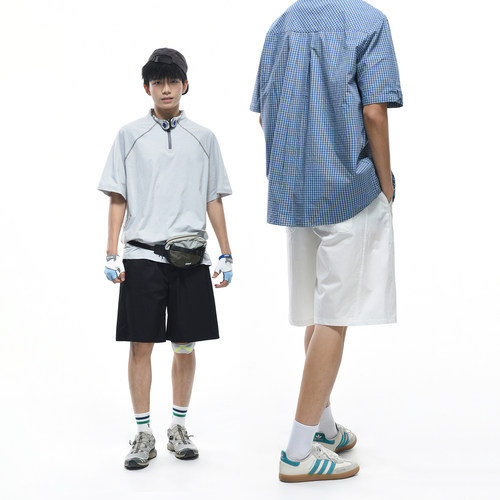 GOGOSOON 速干170g轻薄透气 松紧腰宽松直筒休闲短裤男五分裤夏季