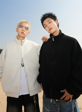 GOGOSOON外套男400g新款春秋开衫卫衣立领无帽上衣拉链纯色运动潮