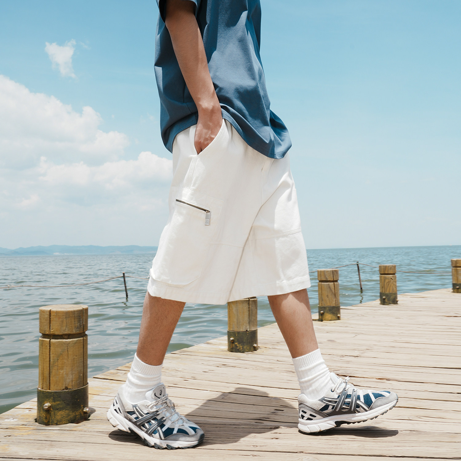 GOGOSOON夏季新款休闲短裤315g男立体拉链口袋半松紧腰宽松五分Q