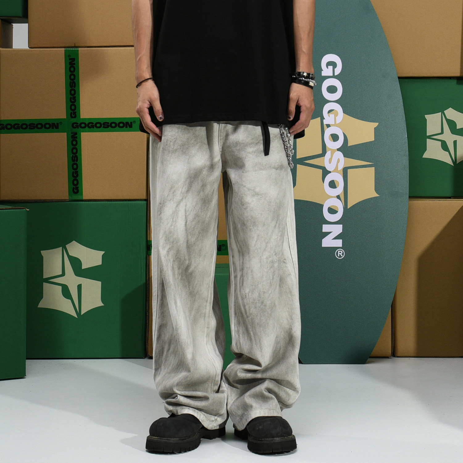 GOGOSOON牛仔裤男夏季脏洗做旧复古街头宽松直筒潮牌高级感长裤Q,男装,牛仔裤,淘宝优惠券,粉丝福利购,淘宝优惠卷