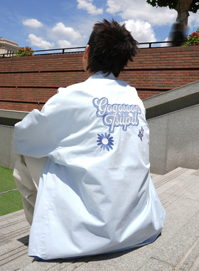 GOGOSOON衬衫男210g新款春秋外套长袖刺绣字母廓形情侣慵懒风Q