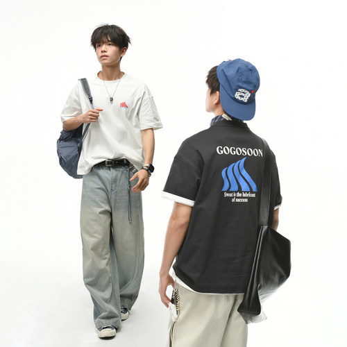 GOGOSOON 索罗娜速干210g凉感 后背大印花运动宽松短袖T恤男夏季