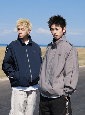 GOGOSOON外套男2025新款春秋立领夹克藏青色运动美式高级感休闲潮