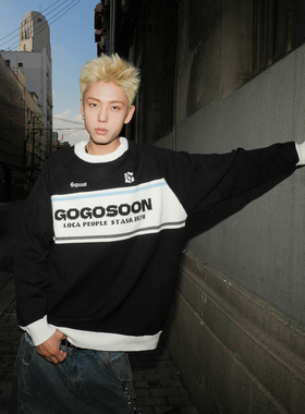 GOGOSOON冬季毛衣新款包芯纱美式复古拼色男保暖针织衫Q