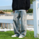 GOGOSOON牛仔裤 潮Q 水洗做旧直筒阔腿宽松长裤 男420g新款 春秋美式