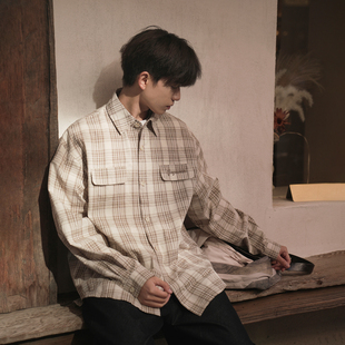 2026春秋绣花休闲Boyish宽松上衣外穿 男新款 GOGOSOON格子长袖 衬衫