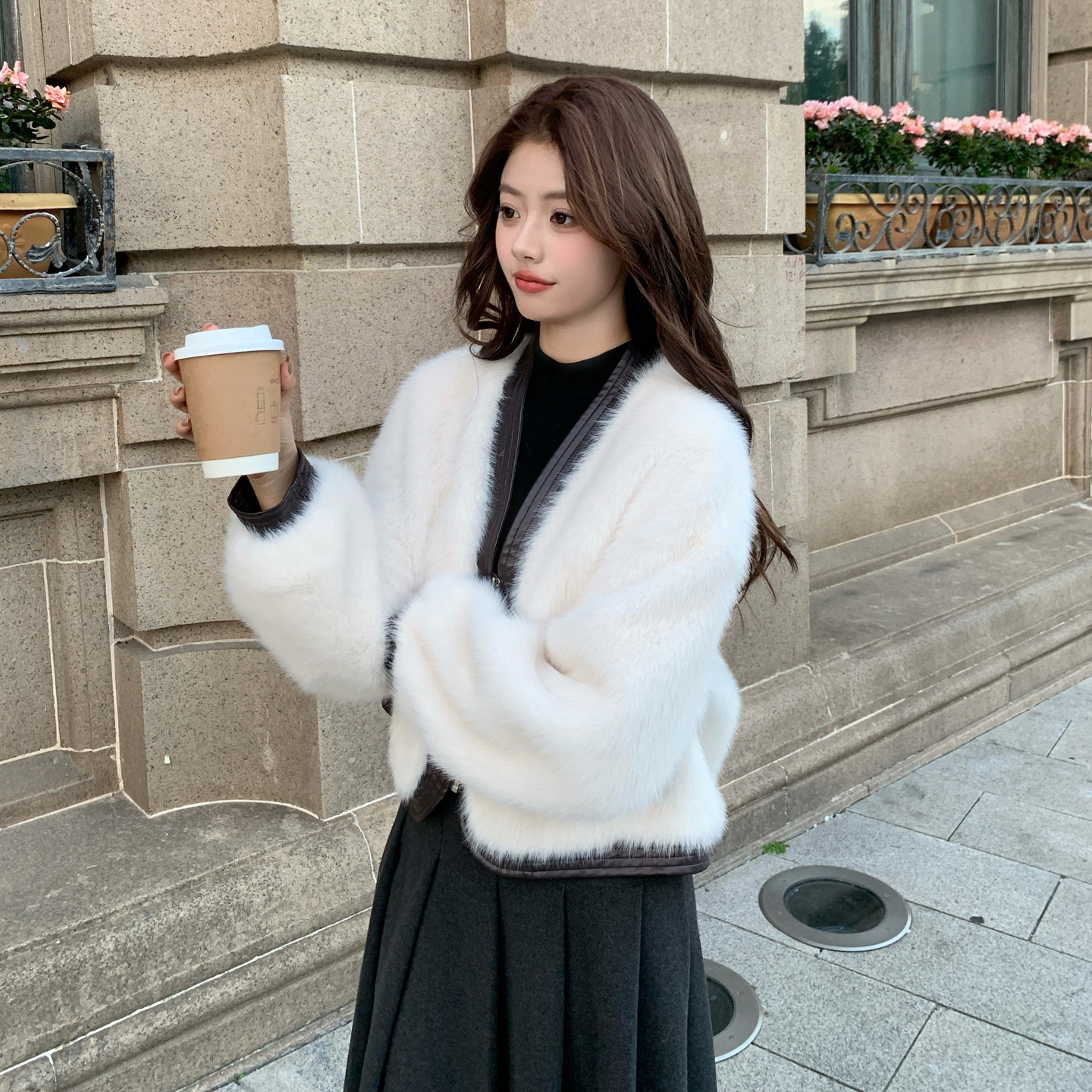 【新款已出货】高品质仿水貂毛拼接外套2C059-M56-P195K238,女装毛呢外套,2C059