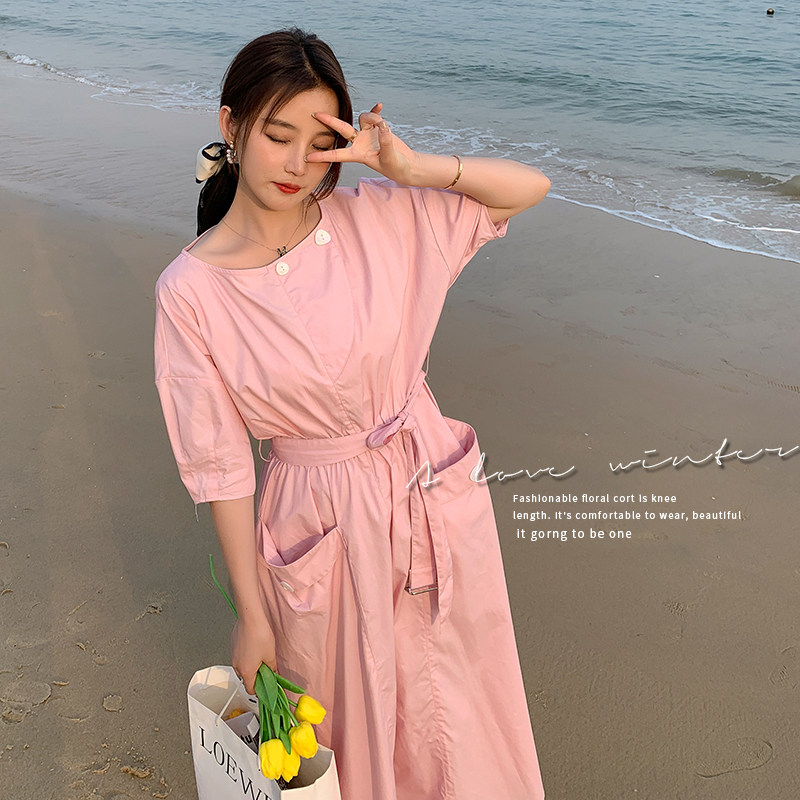 ！档口主推！贝壳扣双口袋连衣裙ZB096-D11P105K158,女装连衣裙,西子
