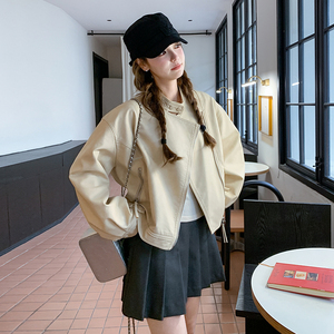 美式白色短款机车服外套女春秋2025超火好看高级小众PU皮夹克上衣图片