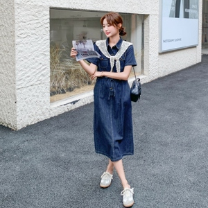 蓝色法式牛仔衬衫连衣裙女2025年夏季新款高级感气质收腰显瘦长裙图片