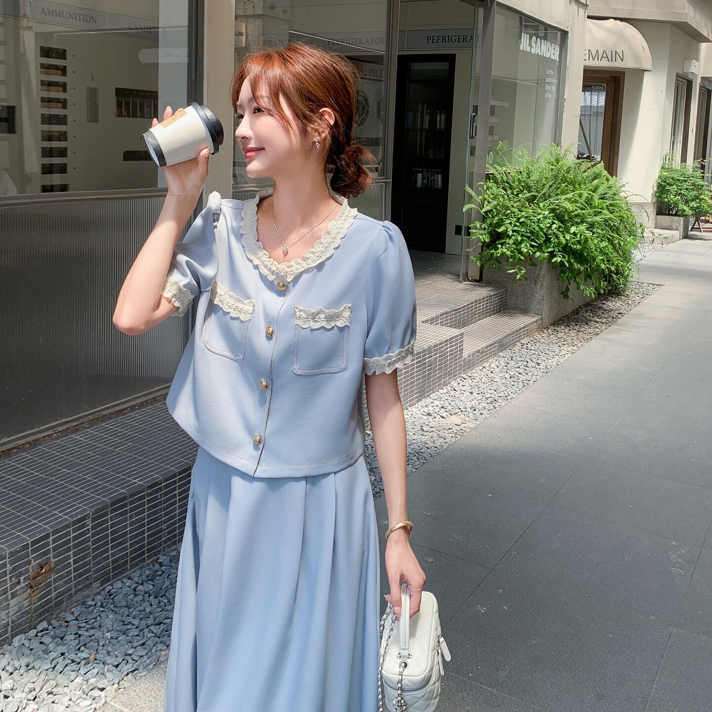 法式轻奢小香风套装2025新款新款小个子时尚名媛短袖半裙两件套,女装套装/套裙,西子