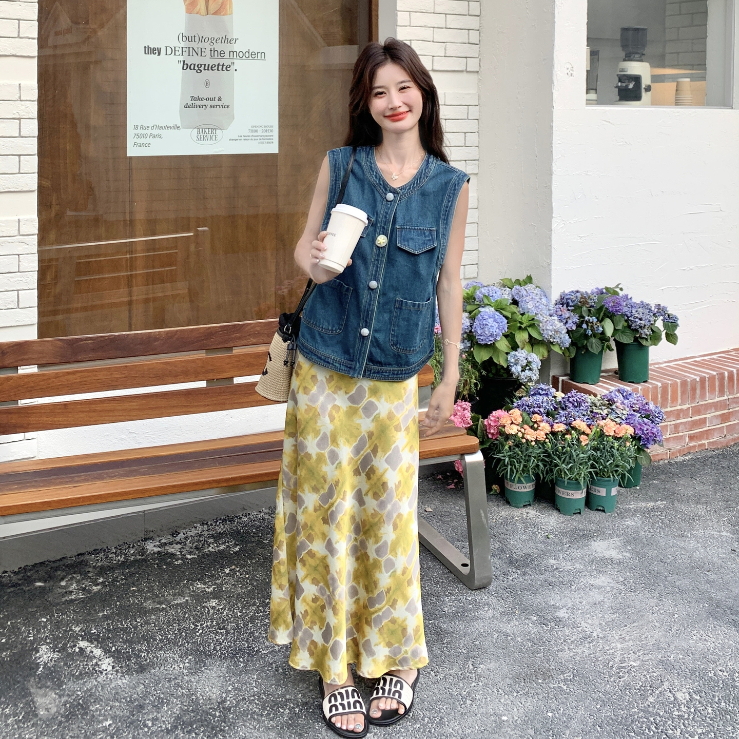 小香风牛仔马甲套装女2025夏季新款时髦洋气减龄印花半身裙两件套，女装套装/套裙，西子
