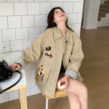 卡通印花工装风衣外套女2025春季新款韩系设计感宽松显瘦休闲大衣，女装风衣，西子