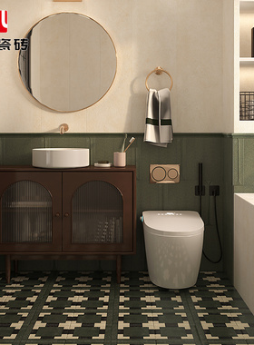 阿伦 法式复古卫生间瓷砖 绿色浴室小花砖地砖厨房卫生间墙砖地砖