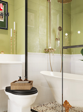 繁花慕系列法式复古绿色白色全瓷卫生间瓷砖全瓷墙砖浴室防滑地砖