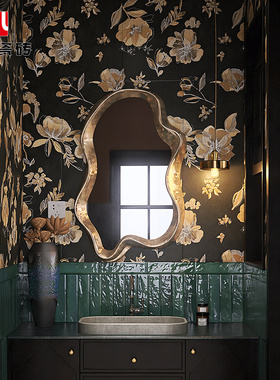 阿伦 暗夜海棠花砖中式复古瓷砖 法式厨房卫生间咖色地砖绿色墙砖