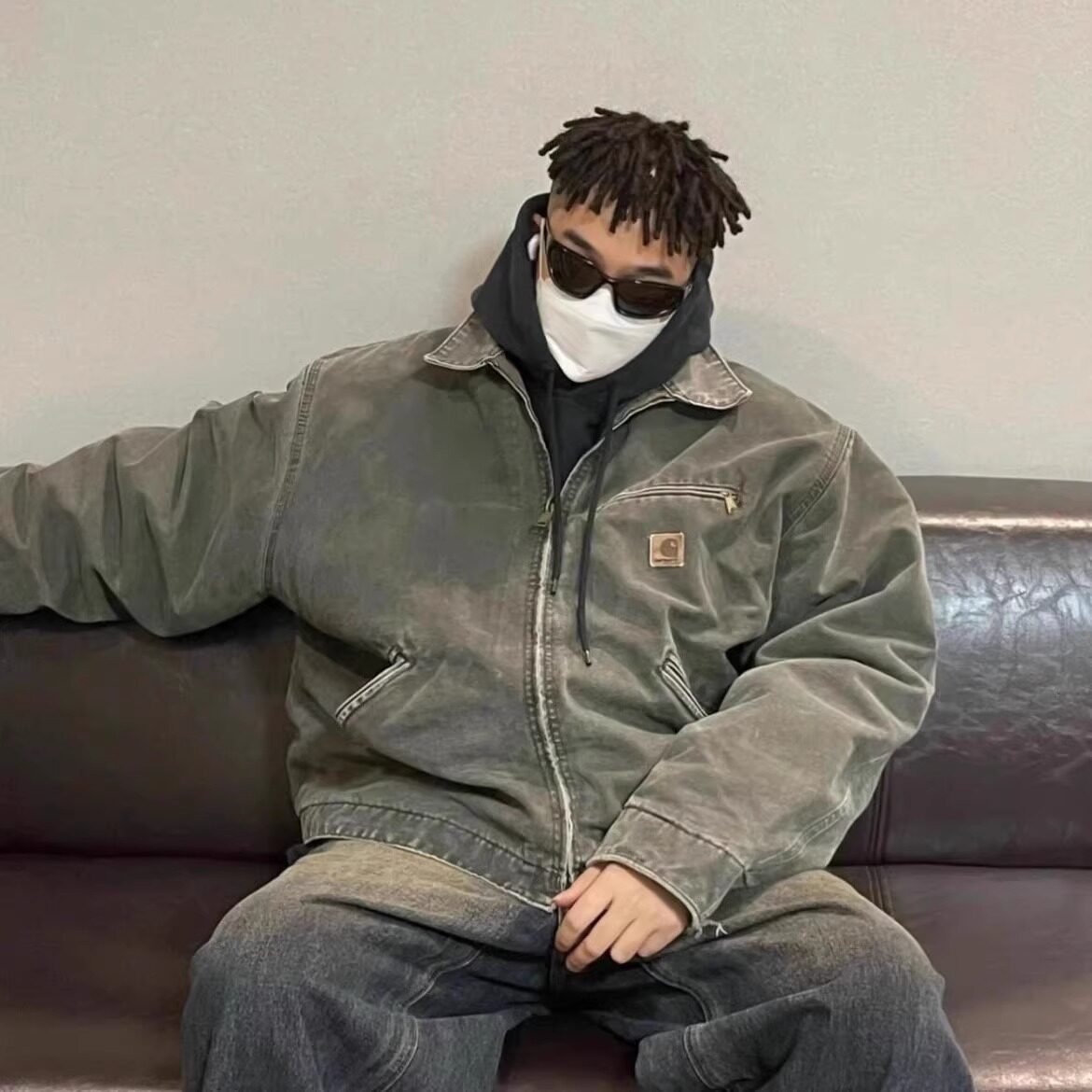 CARHARTT卡哈特J97底特律洗水复古做旧古着牛仔帆布工装夹克外套