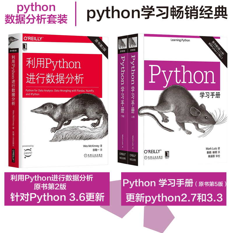 利用Python进行数据分析+Python学习手册原书第5版(2册)套装3册 python编程从入门到实践精通Python数据抓取机械工业出版社正版
