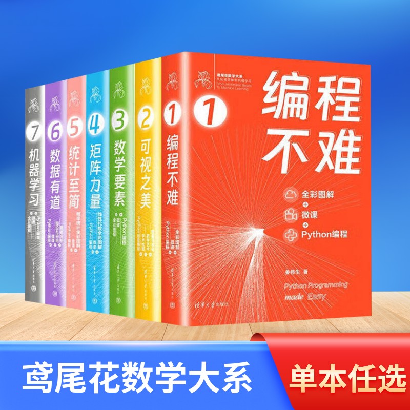 鸢尾花数学大系 从加减乘除到机器学习系列全7册 编程不难 可视之美 数学要素 矩阵力量 统计至简 数据有道 机器学习 姜伟生著
