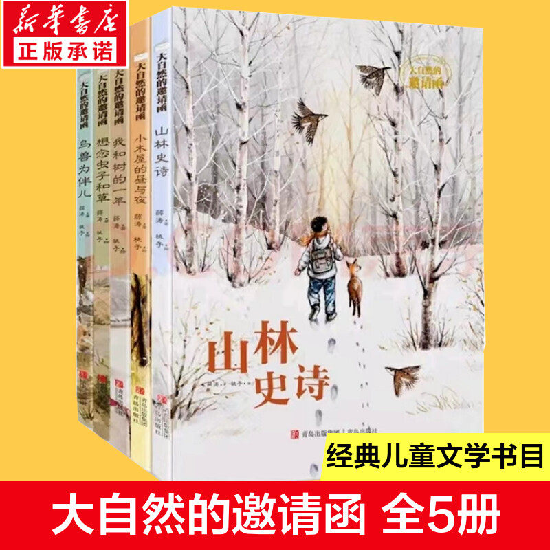 大自然的邀请函全套5册 硬壳精装鸟兽为伴儿我和树的一年想念虫子和草山林史诗小木屋的昼与夜儿童文学课外书薛涛给孩子自然文学