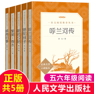 全套5册小学生五年级下册必课外阅读书呼兰河传萧红城南旧事林海音朝花夕拾鲁迅繁星春水冰心骆驼祥子老舍经典人民文学出版社六上