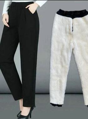 羊皮毛一体棉裤女士真羊毛裤子弹力高腰中老年人冬季外穿保暖加厚