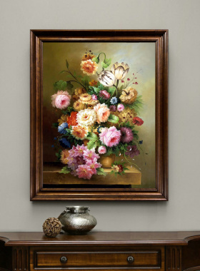 u作.手绘油画静物花卉餐厅装饰画欧式美式古典挂画玄关牡丹花