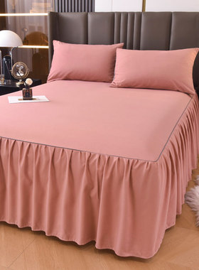 防滑纯色床裙式床套单件保护套1.5米1.8m床单床垫床笠180x200x220