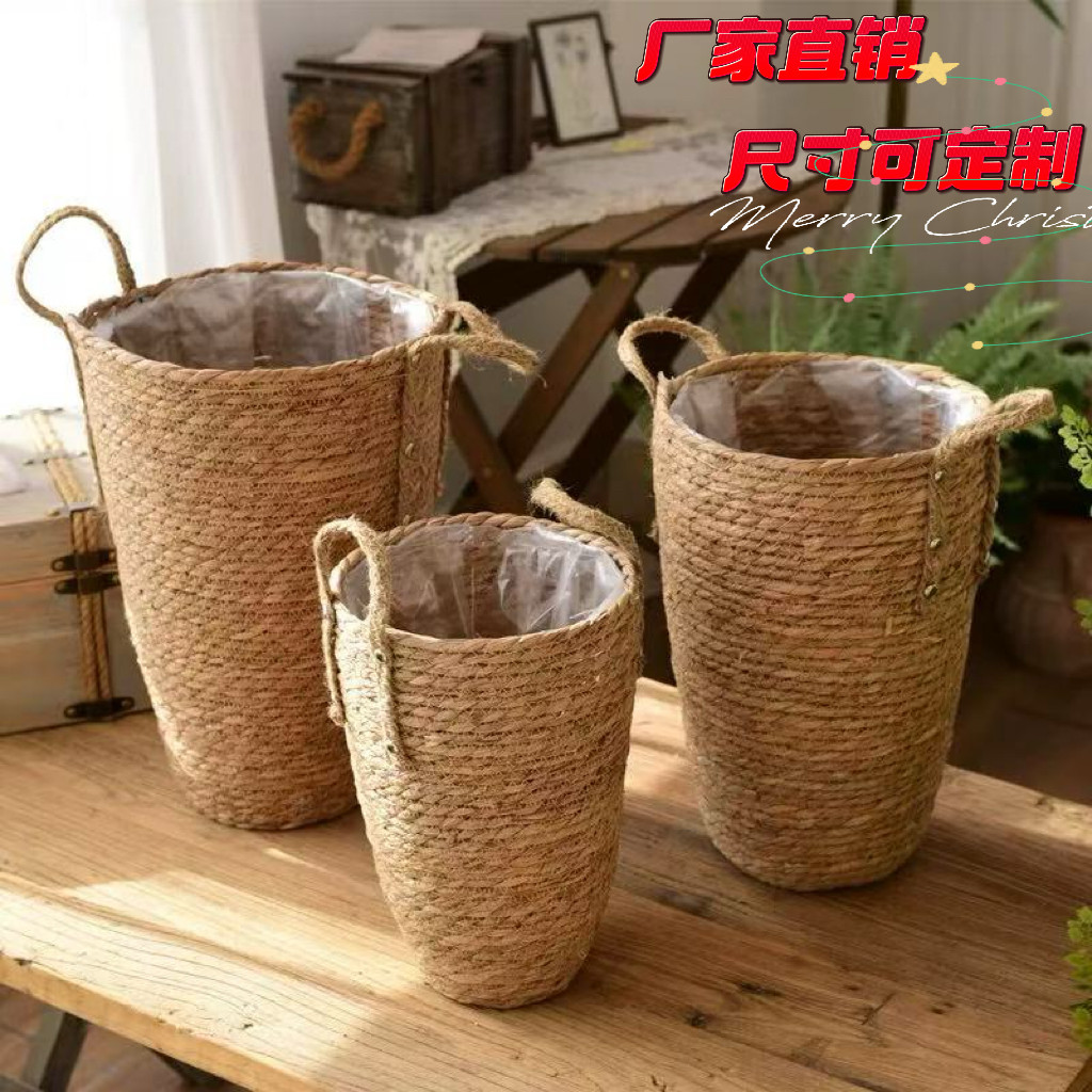 北欧草编织花篮大号花瓶摆件客厅插花满天星干花现代简约藤编花盆图片