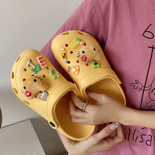 Милые ультрамягкие летние нескользящие тапочки в стиле Crocs, мюли на платформе, женские тапочки, женский стиль, подходят для носки на улице, антибактериальная пропитка, закрытый носок