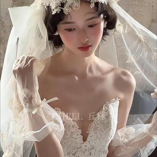 cheli丘林原创设计复古森系蕾丝花环超仙气新娘礼服造型配饰品