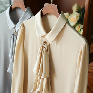 真丝衬衫女春秋2025新款喇叭袖衬衣设计感小众法式宫廷风别致上衣