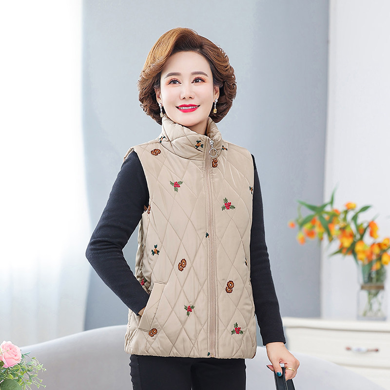 无袖立领百搭加棉印花马夹妈妈装图片