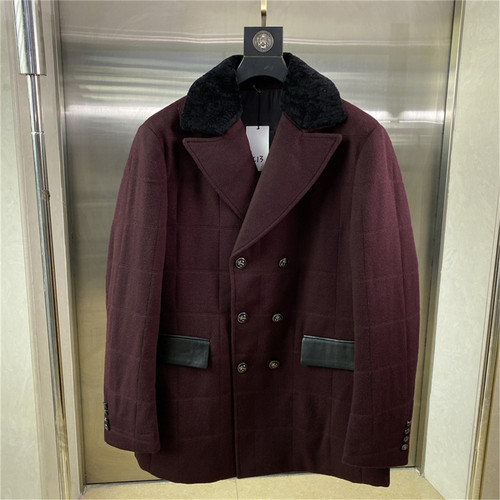 酒红毛呢男士西装领中长大衣保暖