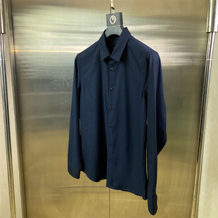 男修身 衬衫 百搭透气蓝色衬衣商务J66 休闲风翻领长袖 专柜50码