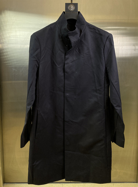 专柜S/M/L码休闲风立领长款风衣男装商务通勤保暖外套黑色夹克E13