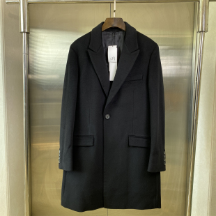 外套C57 翻领修身 专柜52码 商务绅士黑色93羊毛呢大衣男中长款